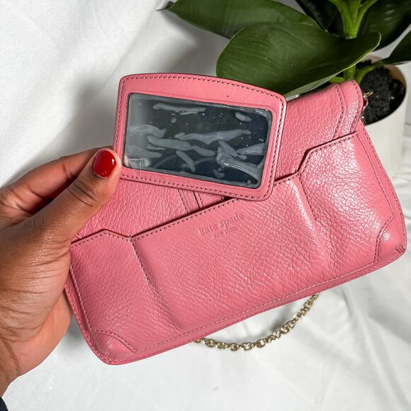 KATE SPADE Barbie Pink Leather Chain Pochette Bag Mirror Clasp Shoulder Purse - Picture 9 of 13